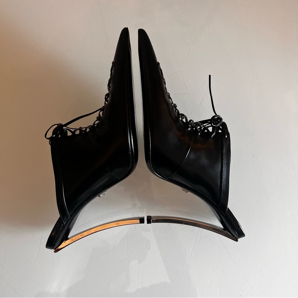 VERSACE 110mm lace-up leather pointed toe mule heels - Picture 8 of 16